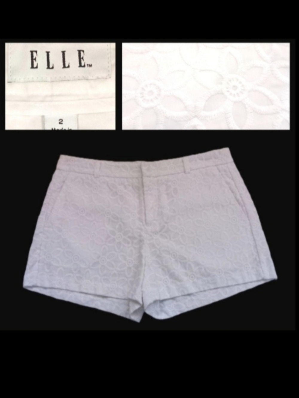 ELLE Embroidered Floral Daisies White Shorts | EUC